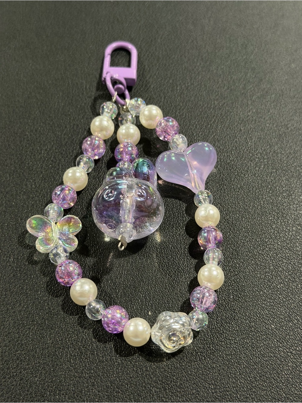 Iridescent Lavender Beaded Charm Keychain